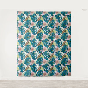 Donkere turquoise monstera. Wandkleed