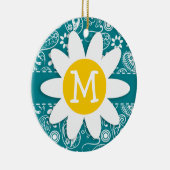 Donkere Turquoise Paisley; Daisy Keramisch Ornament (Rechts)