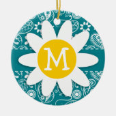 Donkere Turquoise Paisley; Daisy Keramisch Ornament (Voorkant)