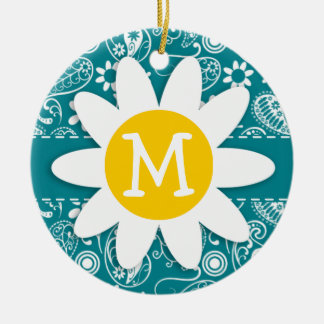 Donkere Turquoise Paisley; Daisy Keramisch Ornament