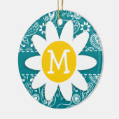 Donkere Turquoise Paisley; Daisy Keramisch Ornament (Links)