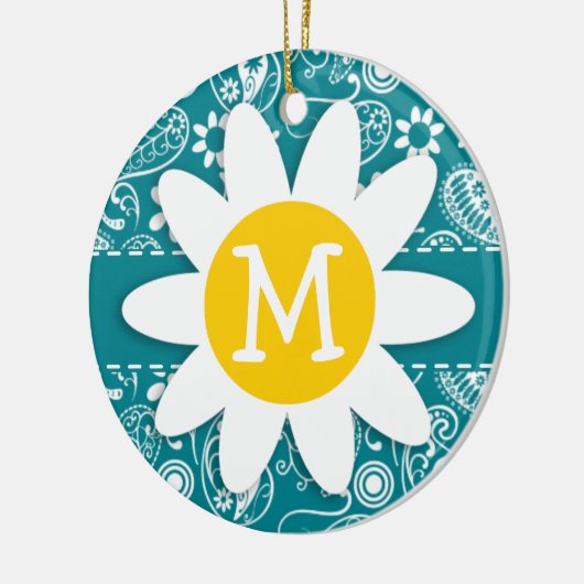 Donkere Turquoise Paisley; Daisy Keramisch Ornament (Links)