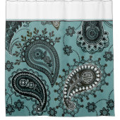 Donkere turquoise paisley douchegordijn (Voorkant)