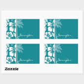 Donkere turquoise tropische hibiscus; palm rechthoekige sticker (Vel)