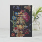 Donkere  uitnodiging voor het huwelijk van Floral (Staand voorkant)
