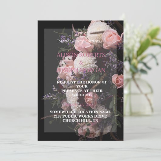 Donkere  uitnodiging voor het huwelijk van Floral (Staand voorkant)