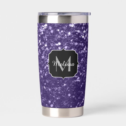 Donkere ultra violet paarse glitter sparken Monogr Geïsoleerde Drinkbeker (Links)