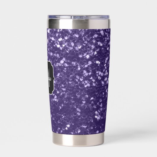 Donkere ultra violet paarse glitter sparken Monogr Geïsoleerde Drinkbeker (Achterkant)