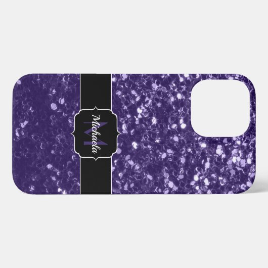 Donkere ultra violet paarse glitter sparken Monogr iPhone Hoesje (Achterkant horizontaal)