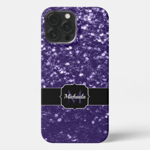 Donkere ultra violet paarse glitter sparken Monogr iPhone 13 Pro Max Hoesje