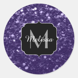 Donkere ultra violet paarse glitter sparken Monogr Ronde Sticker