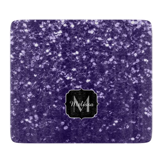 Donkere ultra violet paarse glitter sparken Monogr Snijplank (Voorkant)