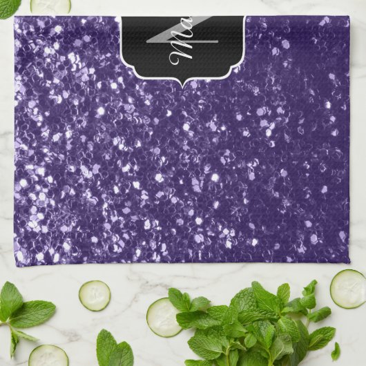 Donkere ultra violet paarse glitter sparken Monogr Theedoek (Gevouwen)
