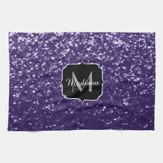 Donkere ultra violet paarse glitter sparken Monogr Theedoek (Horizontaal)