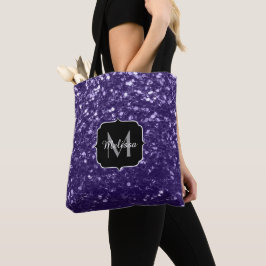 Donkere ultra violet paarse glitter sparken Monogr Tote Bag