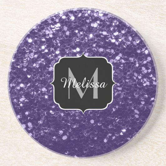 Donkere ultra violet paarse glitter sparken Monogr Zandsteen Onderzetter (Voorkant)