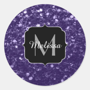 Donkere ultra violette paarse glinsterende glitter ronde sticker