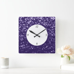 Donkere ultra violette paarse glinsterende glitter vierkante klok