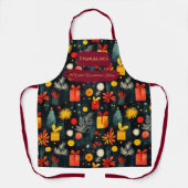 Donkere vakantie met geschenkdozen, dennentakken, schort (Voorkant)