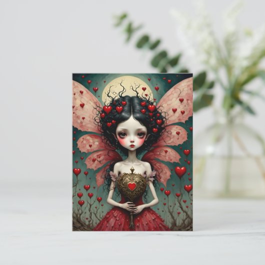 Donkere Valentijn Fairy Gouden Hart Wand Briefkaart (Staand voorkant)