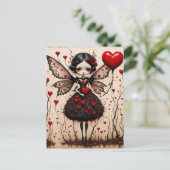 Donkere Valentijn Fairy Rood Hart Jurk Briefkaart (Staand voorkant)