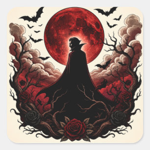 Donkere Vampier Rode Maan Gotische Halloween Vierkante Sticker