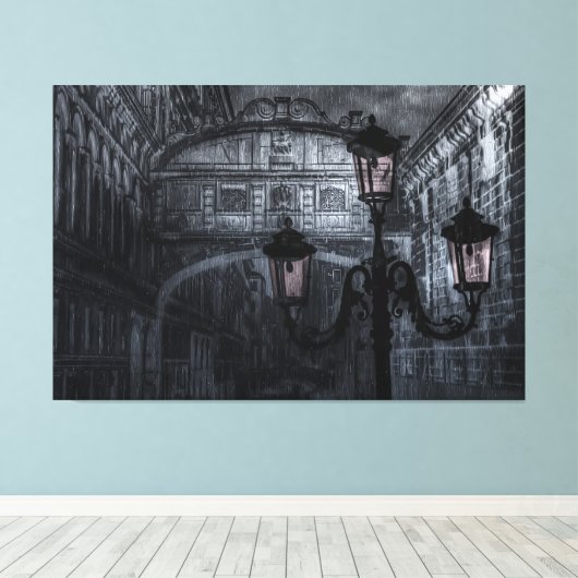 Donkere Venice Rain Bridge of Sighs bij nacht Canvas Afdruk (Insitu (Houten vloer))