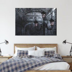 Donkere Venice Rain Bridge of Sighs bij nacht Canvas Afdruk