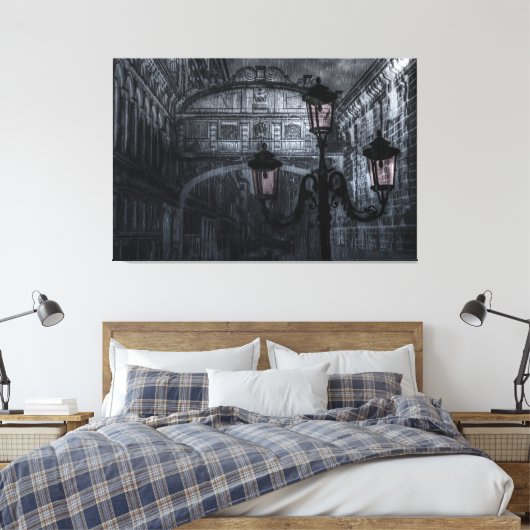 Donkere Venice Rain Bridge of Sighs bij nacht Canvas Afdruk (Insitu (Slaapkamer))