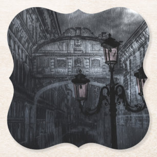 Donkere Venice Rain Bridge of Sighs bij nacht Kartonnen Onderzetters