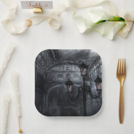 Donkere Venice Rain Bridge of Sighs bij nacht Papieren Bordje