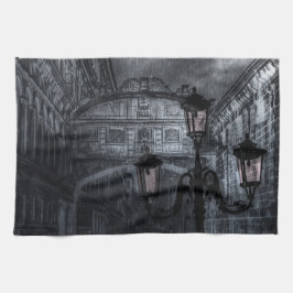 Donkere Venice Rain Bridge of Sighs bij nacht Theedoek