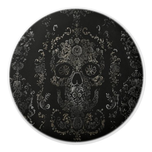 Donkere Versierde Schedelontwerp Keramische Knop (Voorkant)