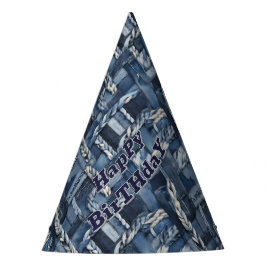 Donkere versleten denim patchwork en vlechten feesthoedjes