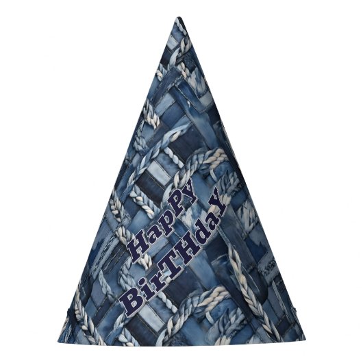 Donkere versleten denim patchwork en vlechten feesthoedjes (Voorkant)