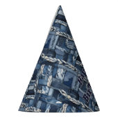 Donkere versleten denim patchwork en vlechten feesthoedjes (Links)