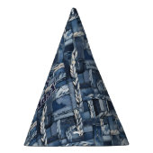 Donkere versleten denim patchwork en vlechten feesthoedjes (Rechts)