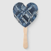 Donkere versleten denim patchwork en vlechten handwaaier (Achterkant)