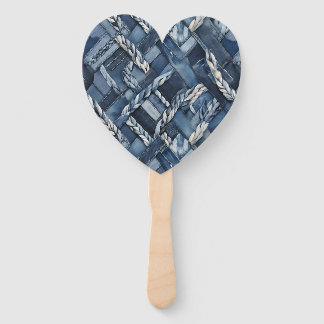 Donkere versleten denim patchwork en vlechten handwaaier