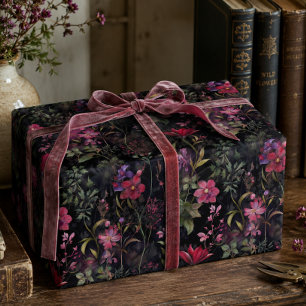 Donkere Victoriaanse Bloem Roze Paarse Decoupage Cadeaupapier