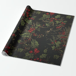 Donkere Victoriaanse scharlaken bessen en gouden w Cadeaupapier