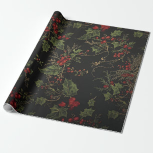 Donkere Victoriaanse scharlaken bessen en gouden w Cadeaupapier