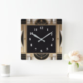 Donkere vierkante Art Deco klok in zwart wit en go (Huis)
