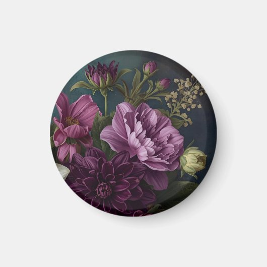Donkere Vintage Bloemen Magneet (Voorkant)