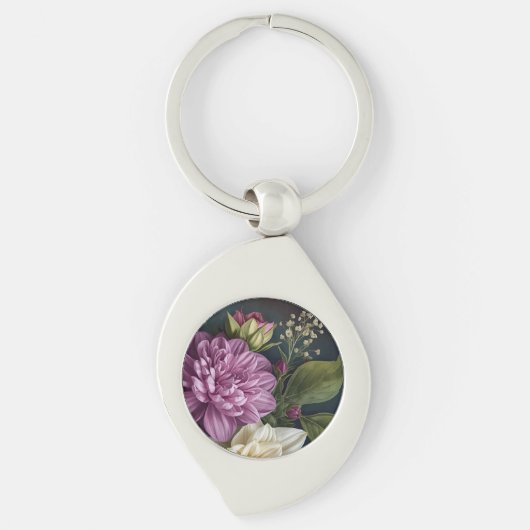 Donkere Vintage Bloemen Sleutelhanger (Voorkant)