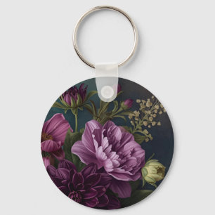 Donkere Vintage Bloemen Sleutelhanger