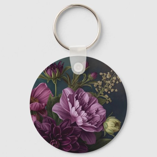 Donkere Vintage Bloemen Sleutelhanger (Voorkant)