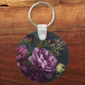 Donkere Vintage Bloemen Sleutelhanger (Voorkant)