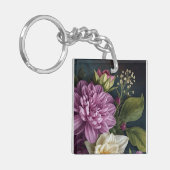 Donkere Vintage Bloemen Sleutelhanger (Voorkant Links)