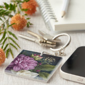 Donkere Vintage Bloemen Sleutelhanger (Voorkant Rechts)